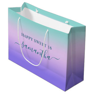 Grand Sac Cadeau Turquoise rose et pourpre Gradient Sweet 16