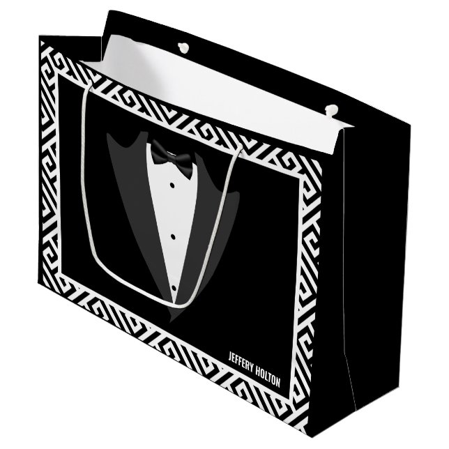 Grand Sac Cadeau Tuxedo de célibataire noir et blanc (Devant Angle)