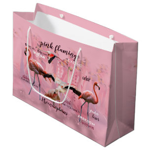 Grand Sac Cadeau Typographie du Flamant rose rose Customisé