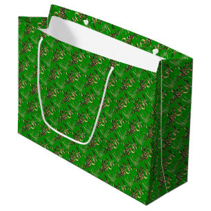 Grand Sac Cadeau Typographie élégante de vert d'or d'Eid Mubarak