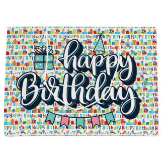 Grand Sac Cadeau Typographie Joyeux Anniversaire