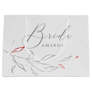 Grand Sac Cadeau Typographie simple de mariée grise et rouge