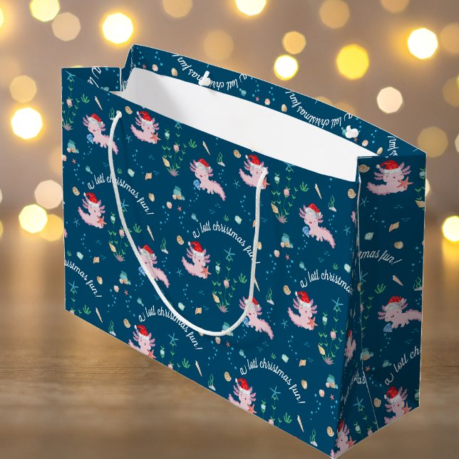 Grand Sac Cadeau Un Lotto Noël Fun Cute Père Noël Axolotl (Créateur téléchargé)