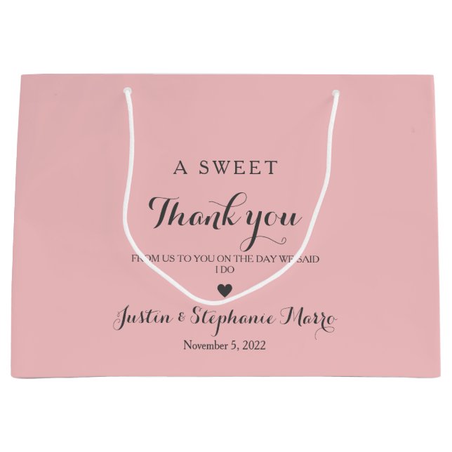 Grand Sac Cadeau Un Mariage Merci doux Arrière - plan rose (Devant)