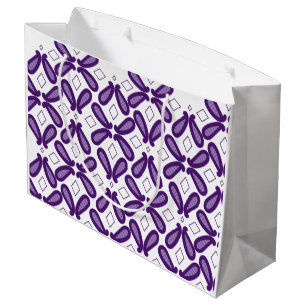 Grand Sac Cadeau Un motif symétrique de couleur blanche et violette
