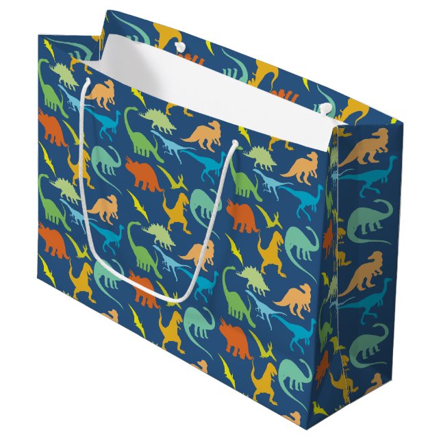 Grand Sac Cadeau Une plus petite copie de dinosaures colorés (Devant Angle)