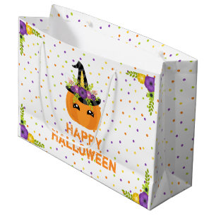 Grand Sac Cadeau Unicorn Citrouille Happy Halloween Blanc Grand Cad