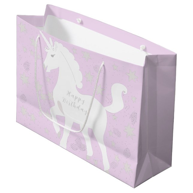 Grand Sac Cadeau Unicorne et étoiles (Devant Angle)