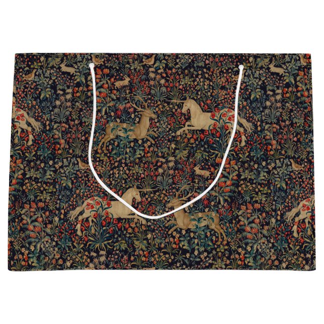 Grand Sac Cadeau Unicorne médiévale Midnight Floral Garden (Devant)