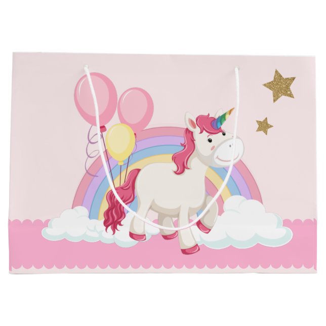 Grand Sac Cadeau Unicorne rose fête d'anniversaire (Dos)