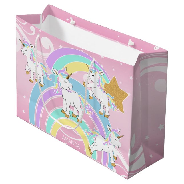 Grand Sac Cadeau Unicornes magiques (Devant Angle)