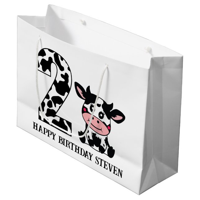 Grand Sac Cadeau unisex 2e vache anniversaire de enfant (Devant Angle)