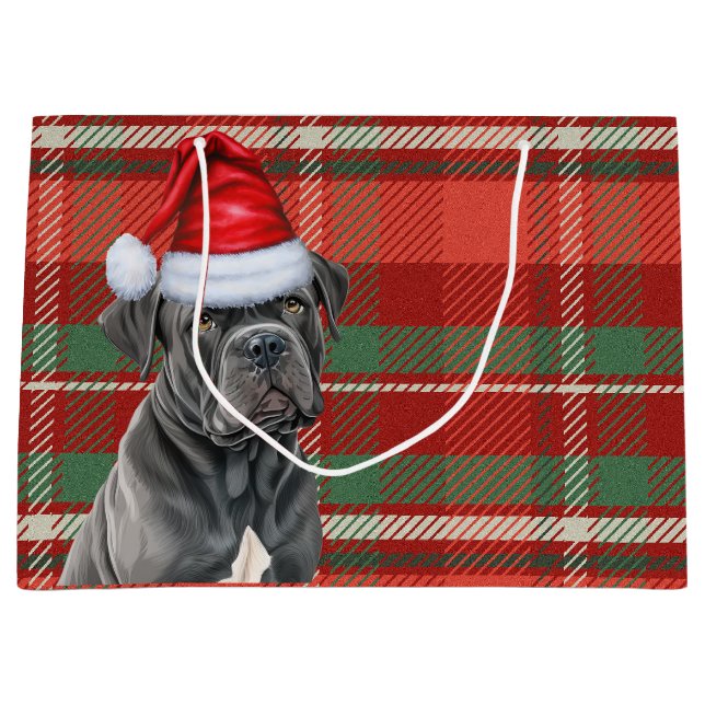 Grand Sac Cadeau Vacances Amoureux des chiens en Canne Plaid Rouge  (Devant)