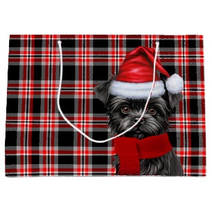 Grand Sac Cadeau Vacances Amoureux des chiens Red Black Plaid