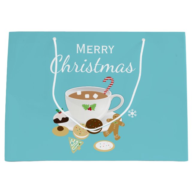 Grand Sac Cadeau Vacances de biscuits de Noël et de chocolat chaud (Devant)