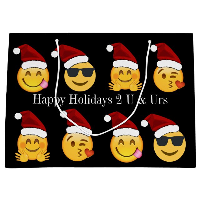 Grand Sac Cadeau Vacances Emoji avec texte personnalisé (Devant)