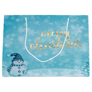 Grand Sac Cadeau Vacances Snowman Pine Tree