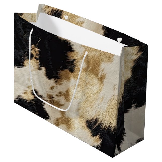 Grand Sac Cadeau Vache blanche noire (Devant Angle)