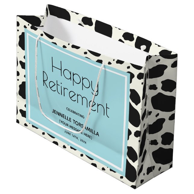 Grand Sac Cadeau Vache Nom d'impression Parti de retraite (Devant Angle)