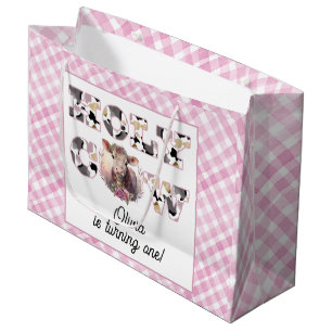 Grand Sac Cadeau Vache Sainte Tourne une aquarelle rose Plaid