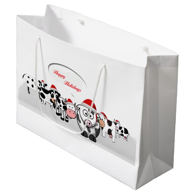 Grand Sac Cadeau Vaches mignonnes à Noël bonnes fêtes (Devant Angle)
