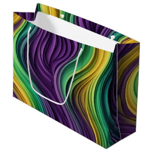 Grand Sac Cadeau Vague colorée à motif de Mardi Gras