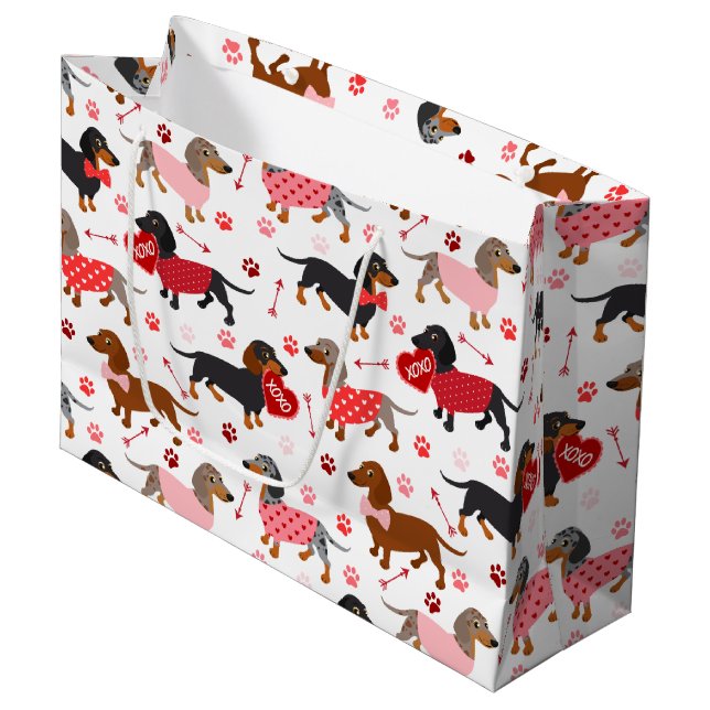 Grand Sac Cadeau Valentine Dachshund (Devant Angle)