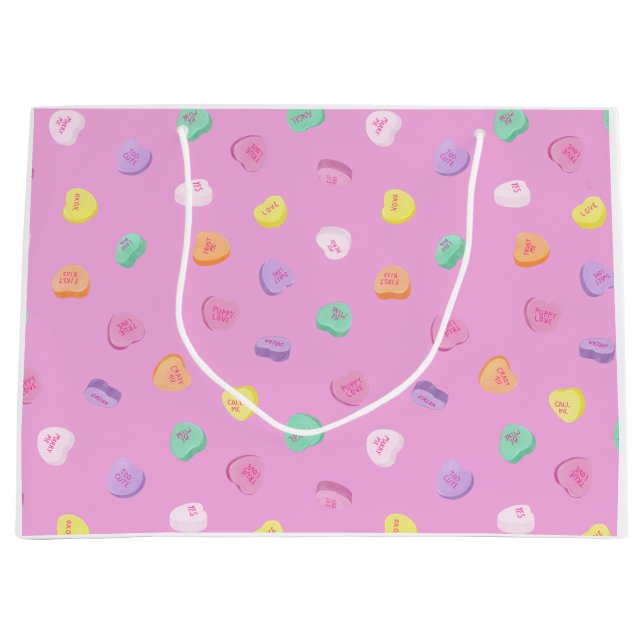 Grand Sac Cadeau Valentines Day Candy Hearts Motif (Devant)