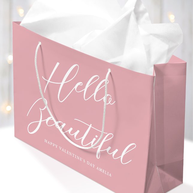 Grand Sac Cadeau Valentine's Day Gift Bag Elegant Script Pink White (Créateur téléchargé)