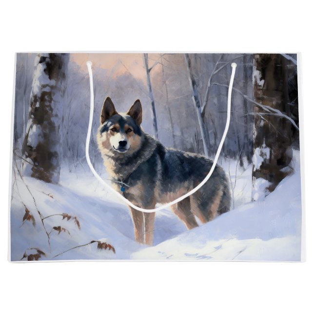 Grand Sac Cadeau Vallhund suédois Laisser neiger Noël (Devant)