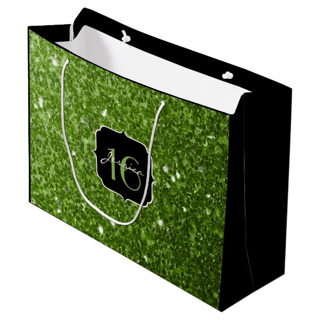 Grand Sac Cadeau Verdure parties scintillant verte scintille Sweet  (Devant Angle)
