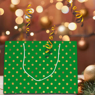 Grand Sac Cadeau Vert avec points de Parties scintillant or