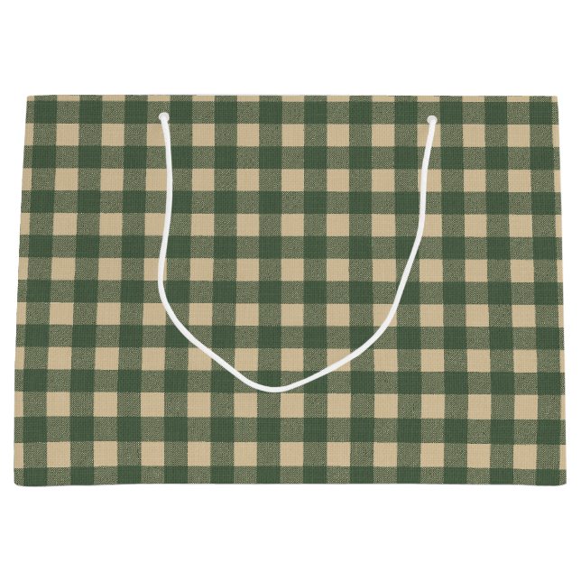 Grand Sac Cadeau Vert Plaid rustique pays (Devant)