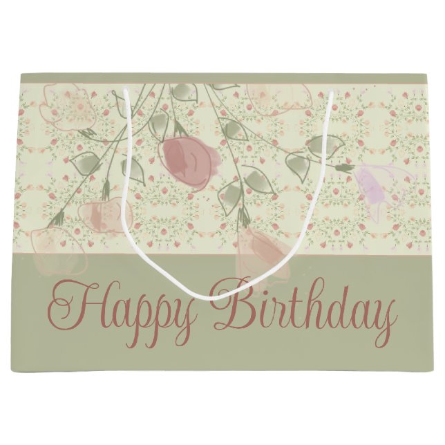 Grand Sac Cadeau Vert Sage Et Rose (Devant)