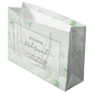 Grand Sac Cadeau Vert sauge Boho Chic Floral Mariage Demoiselles d'