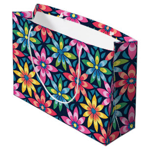 Grand Sac Cadeau Vibe Rétro des Années 60 Imprimé de Marguerites Pa