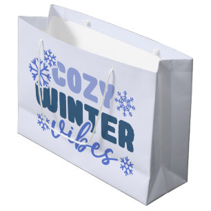 Grand Sac Cadeau Vibes d'hiver confortables - Typographie du flocon