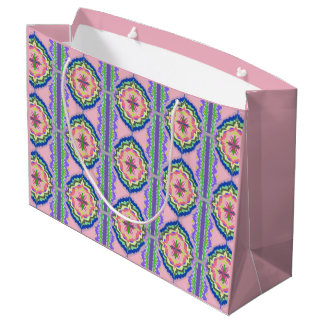 Grand Sac Cadeau Vibrant Bloom Kaleidoscope: Pink & Emerald Mandala