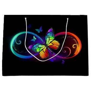 Grand Sac Cadeau Vibrant infinity with rainbow butterfly on black