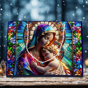 Grand Sac Cadeau Vierge Marie et Bébé Jésus Vitrail