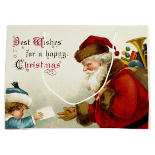 Grand Sac Cadeau Vieux Monde gai Père Noël et enfant