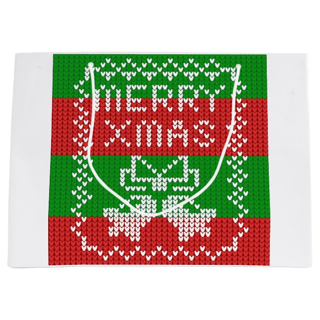 Grand Sac Cadeau Vilain pull motif sonnettes Joyeux fils Xmas (Devant)