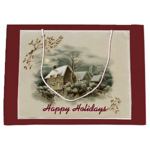 Grand Sac Cadeau Ville vintage En Hiver