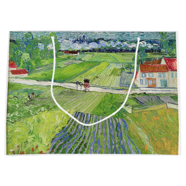 Grand Sac Cadeau Vincent van Gogh - Paysage avec transport et train (Devant)