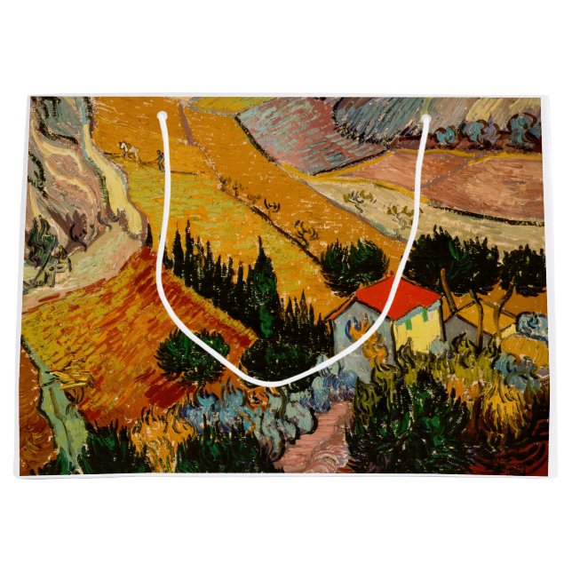 Grand Sac Cadeau Vincent van Gogh - Paysage, Maison et Plowman (Devant)