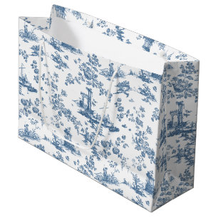 Grand Sac Cadeau Vintage Anglais Floral Toile de Jouy-Blue