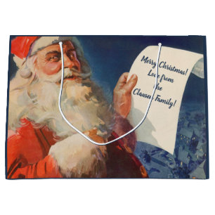 Grand Sac Cadeau Vintage Christmas, Père Noël Naughty Nice Liste
