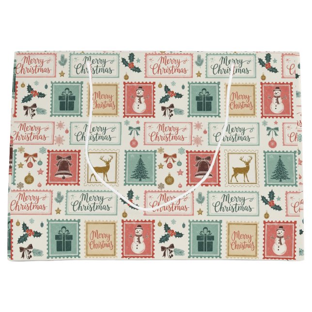 Grand Sac Cadeau Vintage Christmas Postage Pattern (Devant)