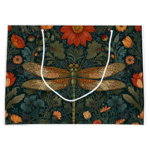 Grand Sac Cadeau Vintage dragonfly orange floral vert boho chic