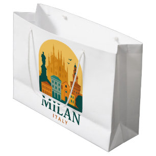 Grand Sac Cadeau Vintage Milan Italie Voyage Duomo rétro
